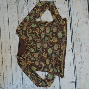 Jane & Delaney Brown Blue Floral Print Long Sleeve Y2K Style Top Blouse XL